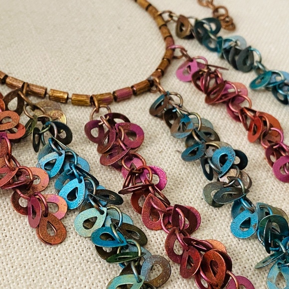 Sarah Cavender Metalworks 32.5" Long Multi Color Fringe Necklace & Earrings Set - Picture 6 of 15